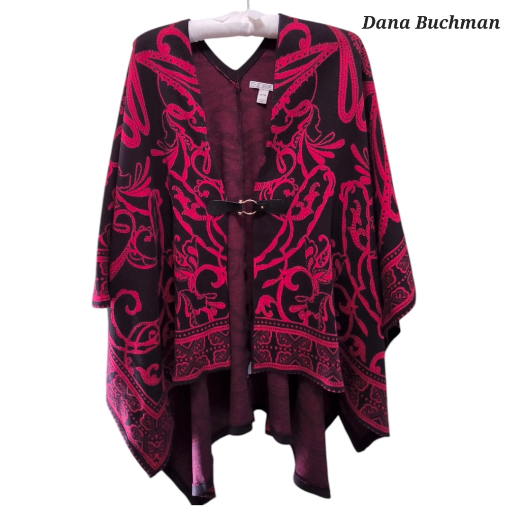 Dana Buchman Black and Red Poncho Cape